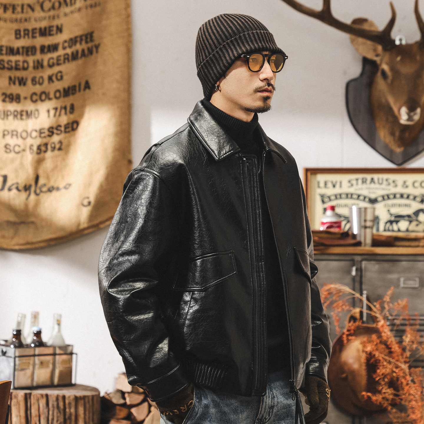 美式復古90%鴨絨機車皮衣羽絨服男冬季加厚保暖潮流皮夾克外套男