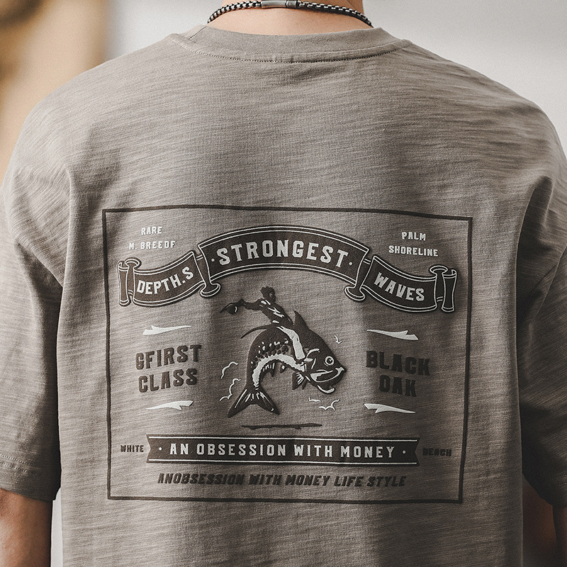 高級感竹節棉T恤男短袖夏季2024新款立體印花美式重磅半袖衣服男