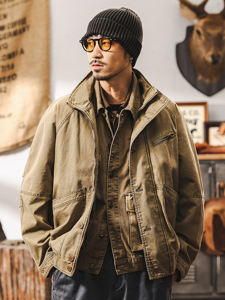 美式復古重磅工裝夾克男春季2025新款潮牌做舊水洗底特律外套
