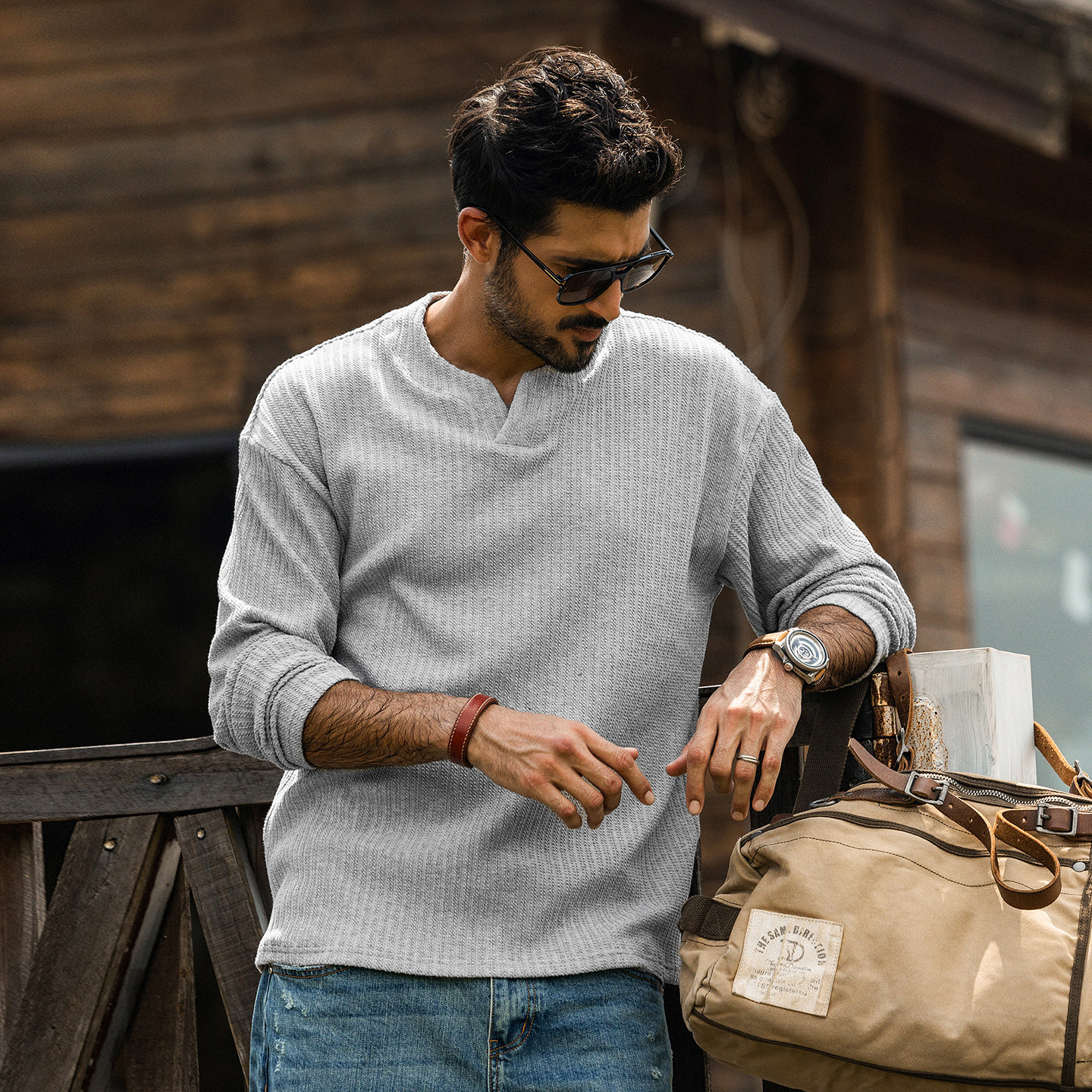 美式復古長袖T恤男春季新款重磅潮牌麻花針織衛衣男春秋休閒上衣