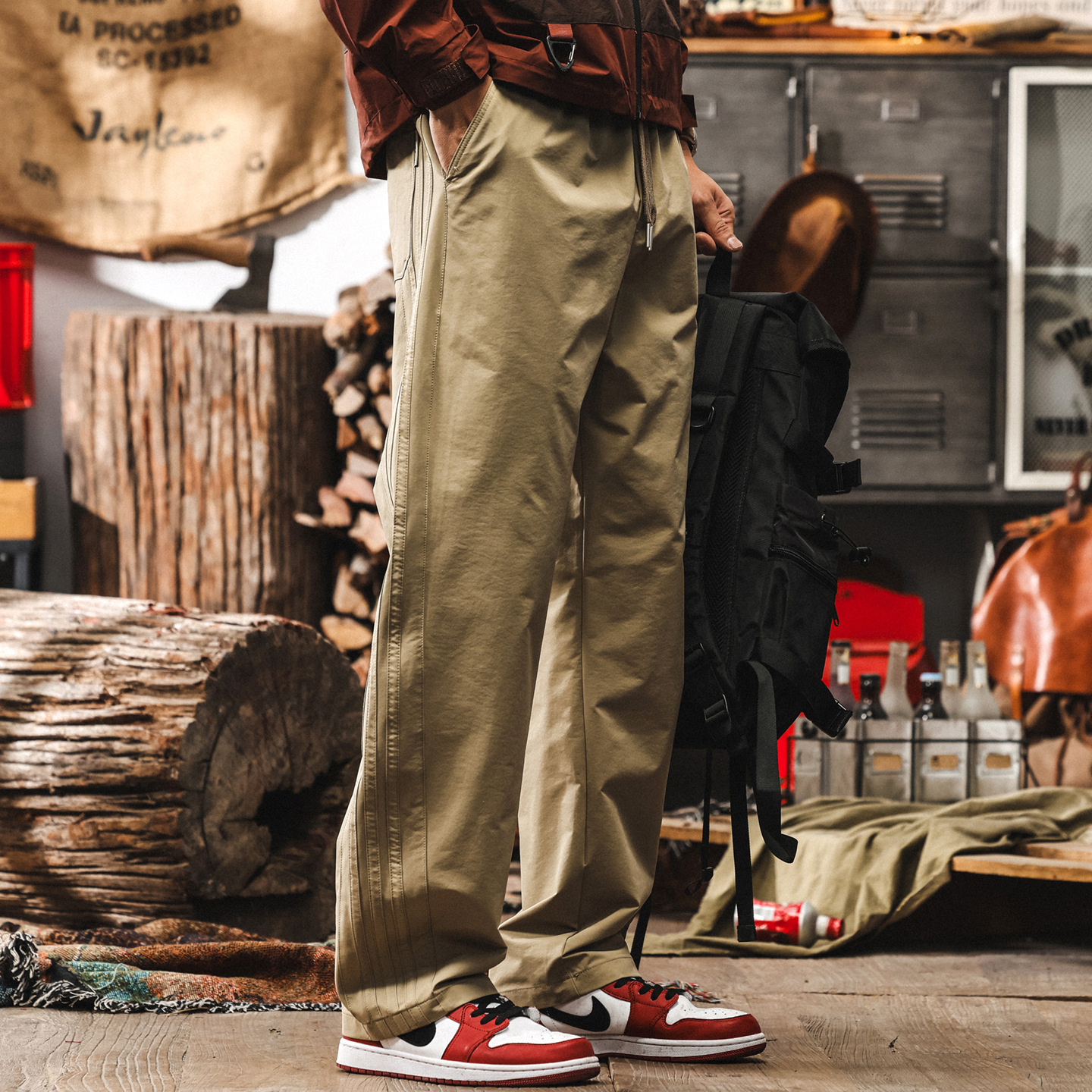 美式復古卡其色休閒褲男薄款男士褲子鬆弛感寬鬆直筒大碼速幹長褲