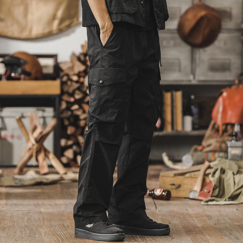 春季新款黑色工裝褲子男春季美式直筒休閒褲男戶外戰術機能衝鋒褲