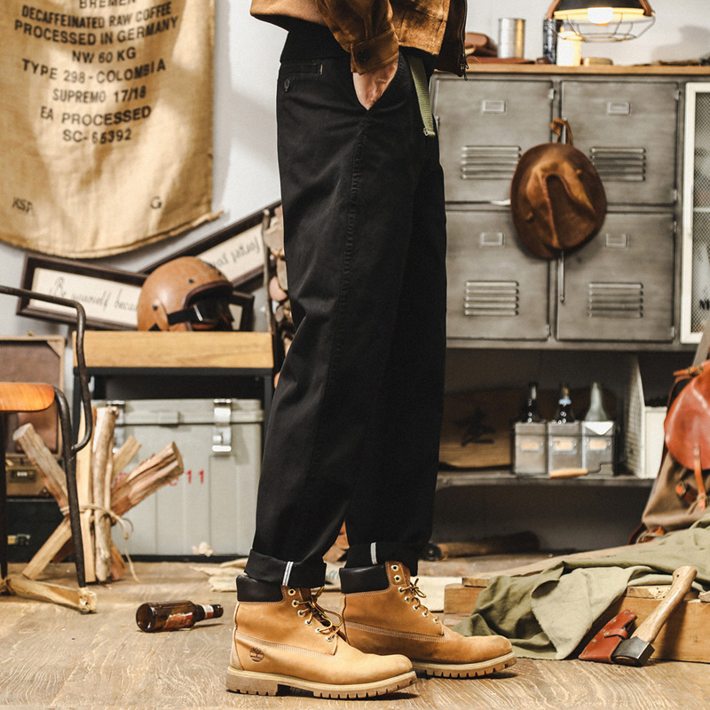 杰雷諾美式復古黑色簡約休閒褲子男秋季潮牌寬鬆直筒重磅工裝褲男