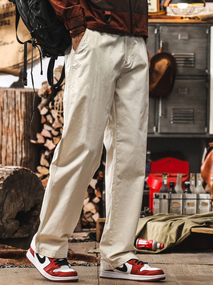 高級感仿麻休閒褲男士夏季新款寬鬆直筒褲子美式復古薄款簡約長褲