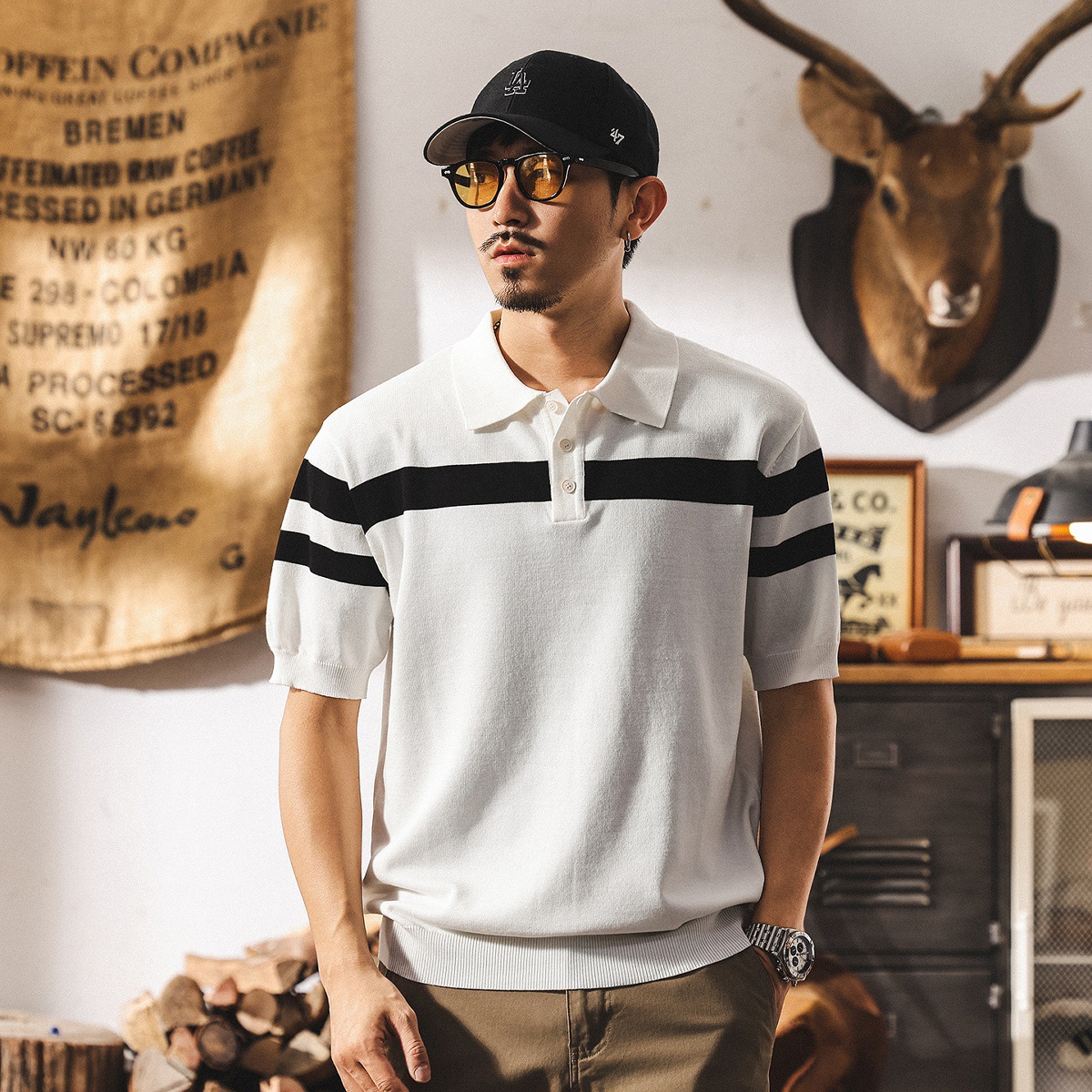 夏季新款涼感冰絲POLO衫男士短袖毛衣2025寬鬆垂感針織衫半袖T恤