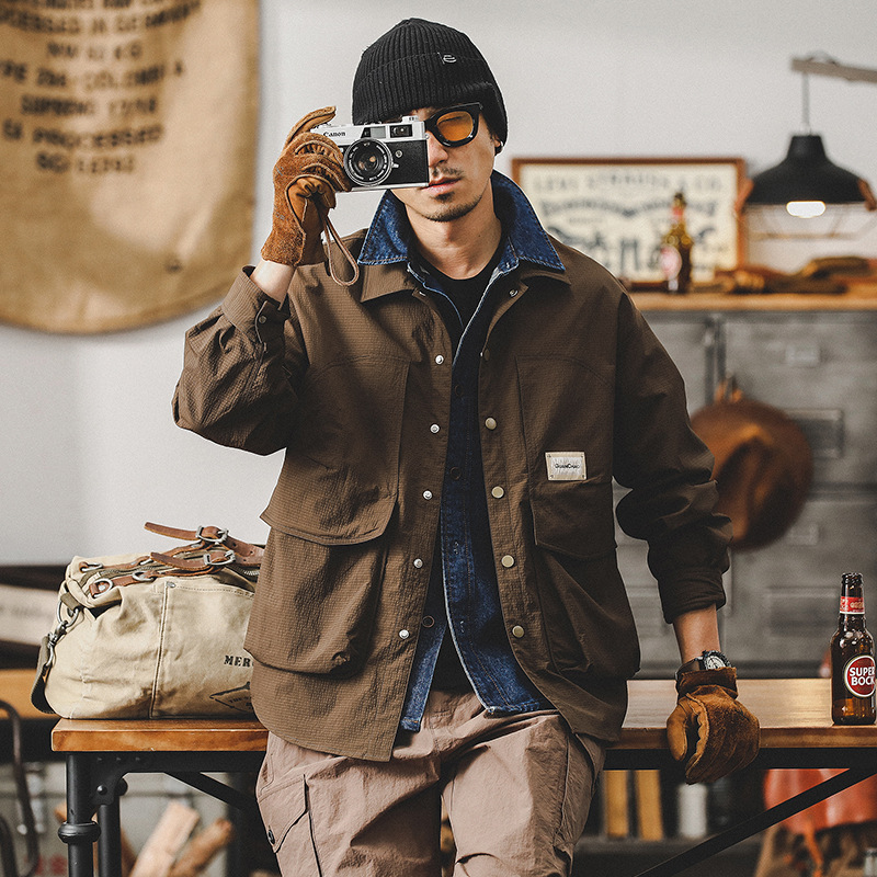 美式復古高級感戶外襯衫男長袖春季輕防水獵裝教練戰術夾克外套男