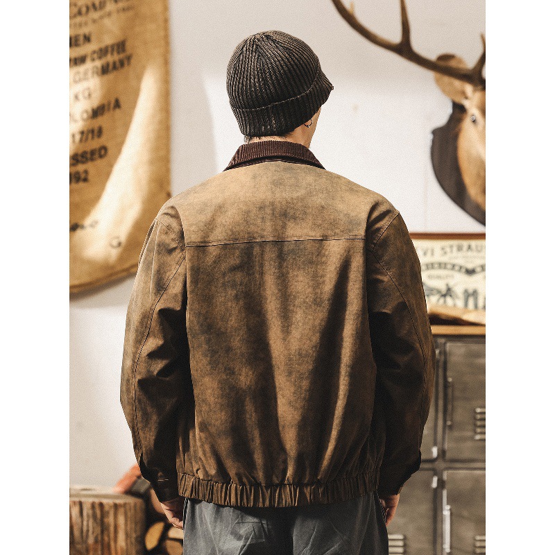 美式復古髒染男士外套春秋2025新款美拉德寬鬆潮流工裝夾克男秋季