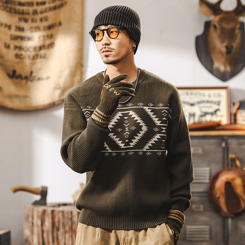 美式復古800g重磅針織衫男冬季加厚慵懶風毛衣男內搭秋冬線衣外套