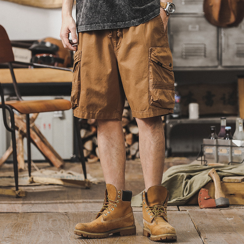 美式復古薄款工裝短褲男夏季2024新款潮牌男士寬鬆大碼休閒五分褲