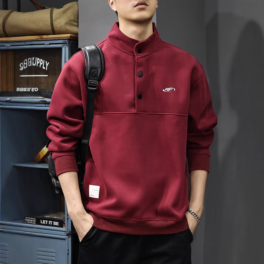 秋季重磅半開POLO領衛衣男美式潮牌刺繡外穿長袖寬鬆套頭休閒外套