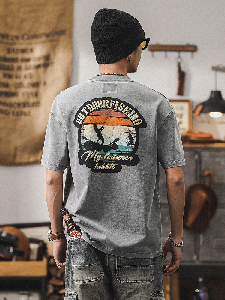 杰雷諾美式復古短袖T恤男夏季上衣2024新款潮牌重磅男士體恤