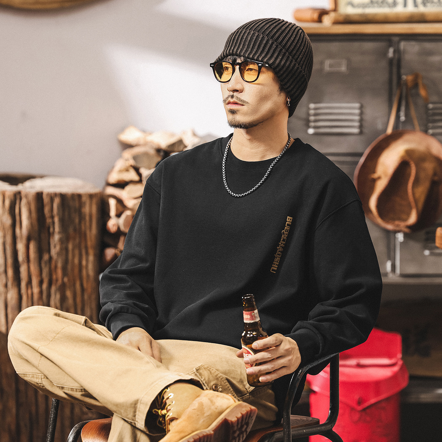 美式復古380g重磅圓領衛衣男春秋潮牌2025新款寬鬆休閒長袖上衣男