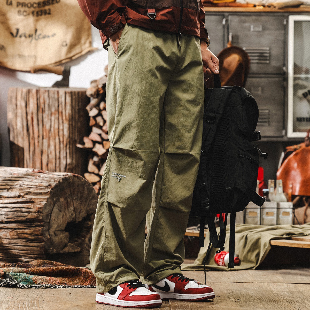 美式復古戶外運動大碼褲子男夏季潮牌薄款通勤速幹寬鬆休閒長褲男