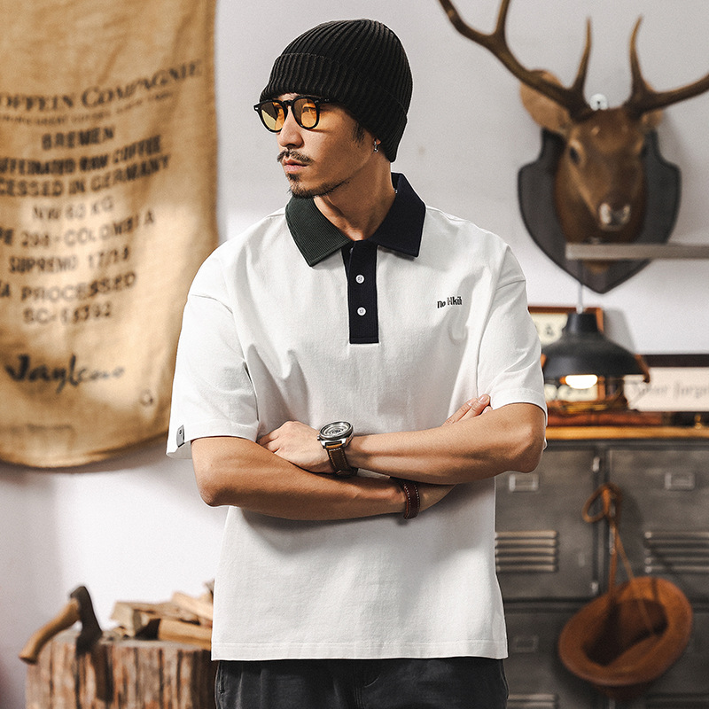 美式復古男士polo衫短袖男夏季2025新款潮牌重磅T恤寬鬆男士上衣T
