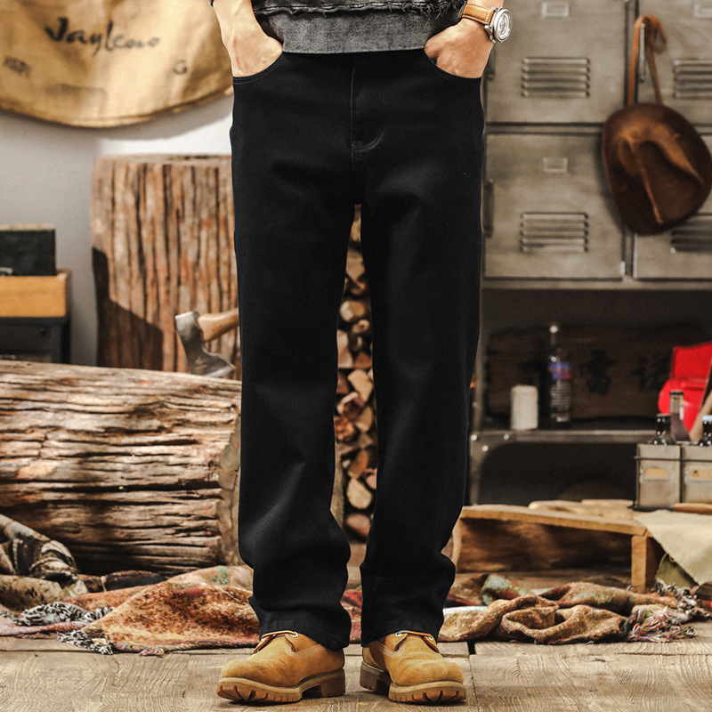 美式經典復古彈力黑色牛仔褲男秋季潮牌2024新款寬鬆直筒休閒長褲