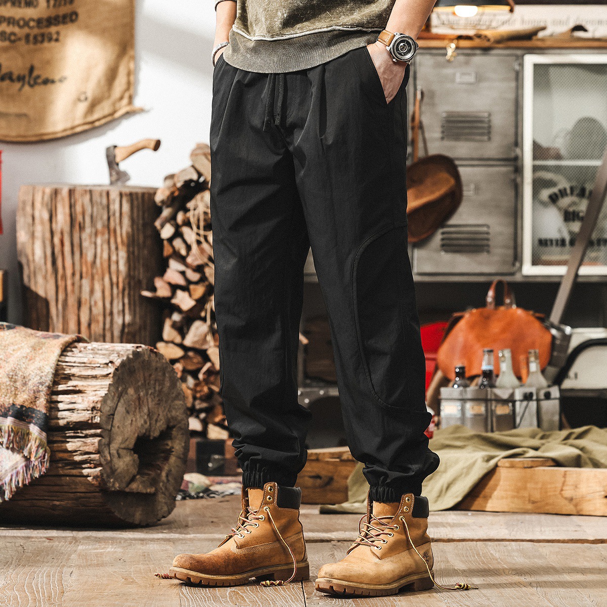 美式復古薄款冰絲褲子男夏季透氣速幹寬鬆男士休閒褲潮牌束腳男褲