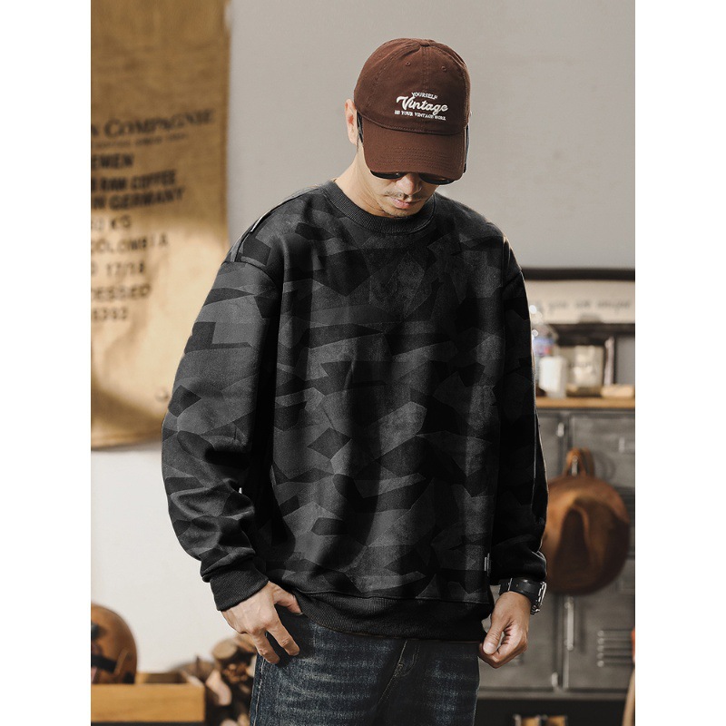 美式重磅復古麂皮絨衛衣男秋冬款潮牌寬鬆休閒加絨加厚上衣男冬季