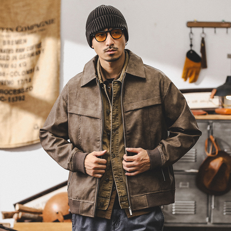 杰雷諾美式復古皮衣外套男秋季寬鬆機車服潮牌硬漢痞帥工裝皮夾克