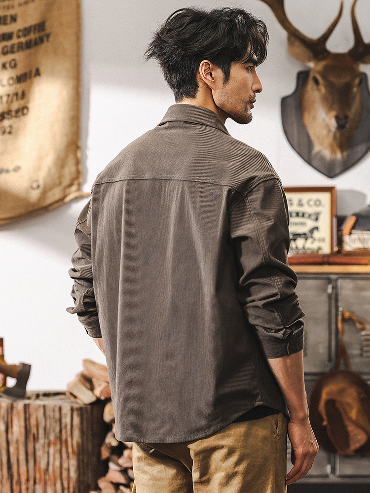 高級感條紋肌理長袖襯衫男春季2025新款寬鬆潮牌重磅休閒男士外套