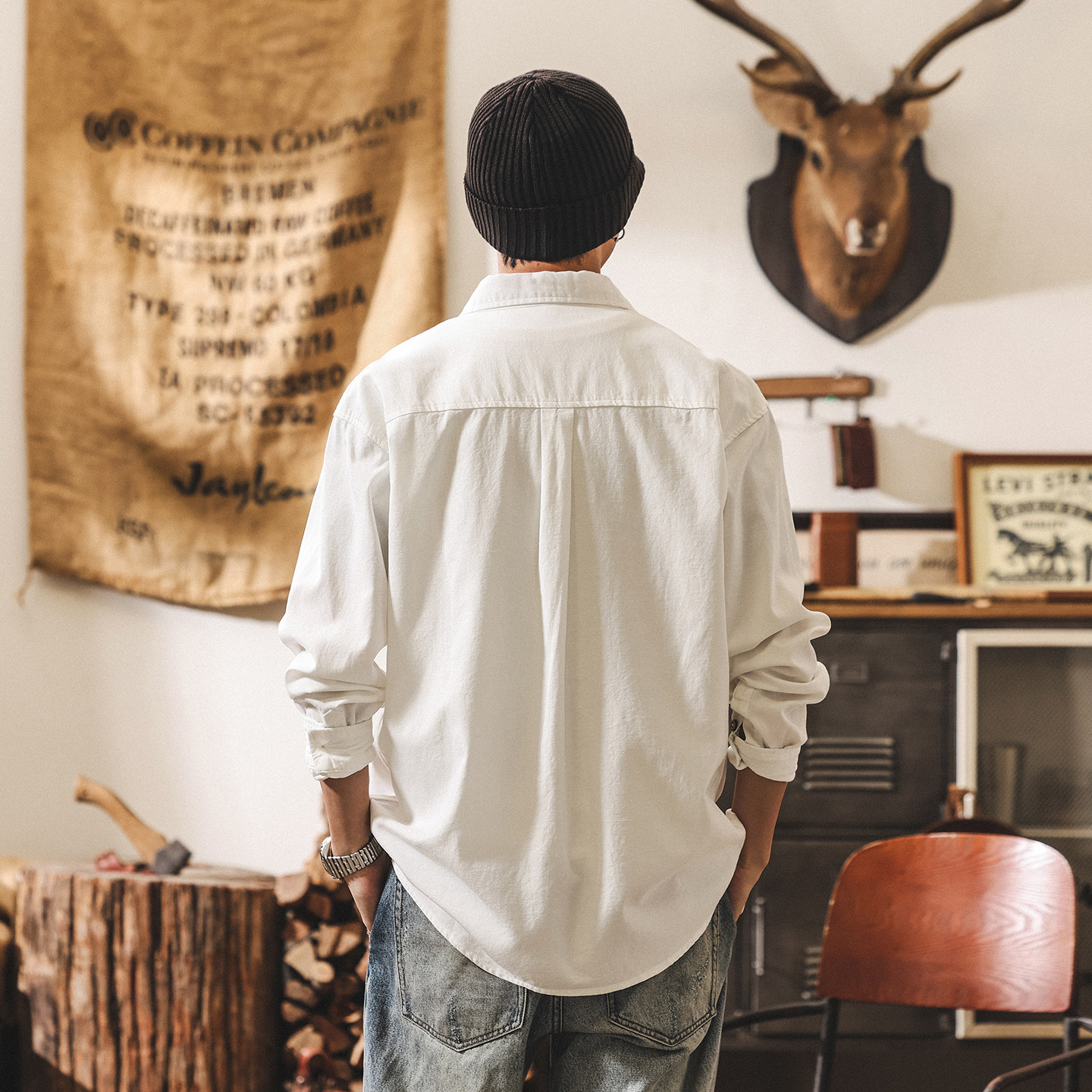 美式復古老錢風萊賽爾襯衫外套男春季薄款寬鬆休閒工裝長袖襯衣男