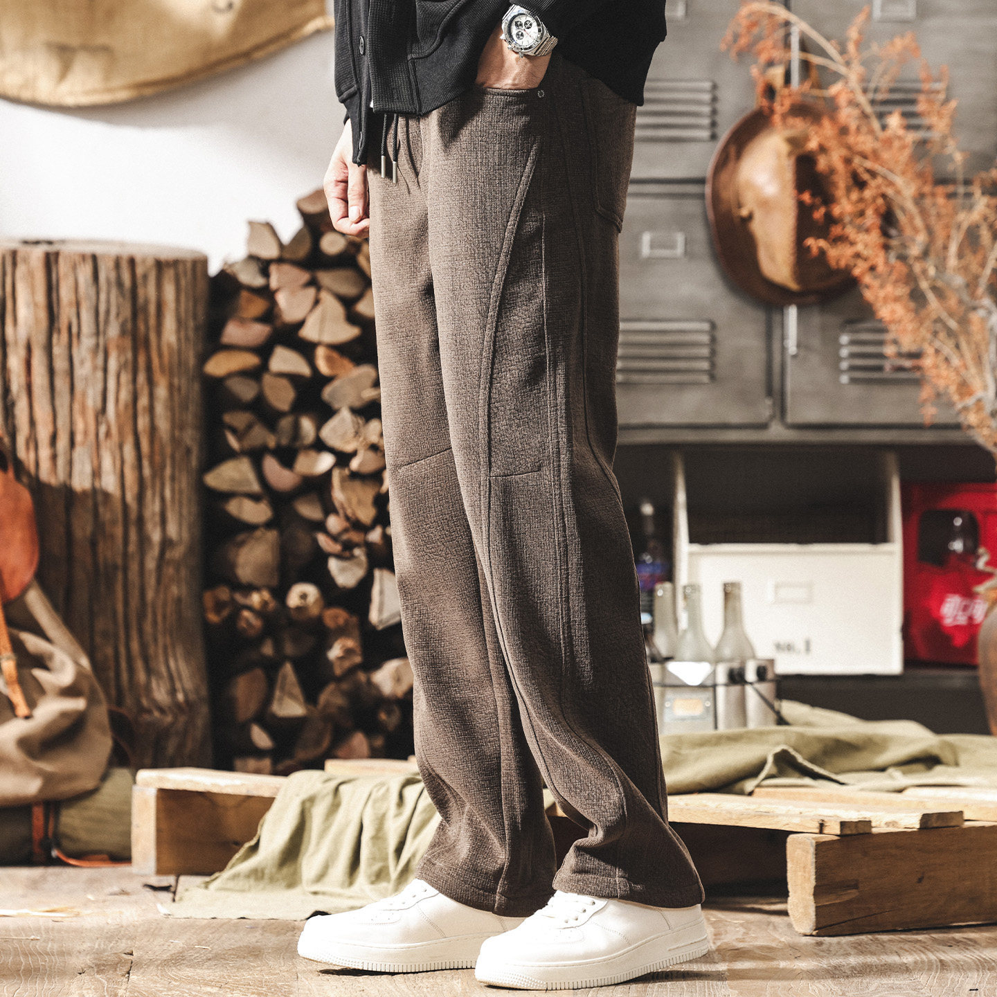 美式復古重磅雪尼爾男士褲子2025冬季厚款休閒衛褲男寬鬆直筒長褲