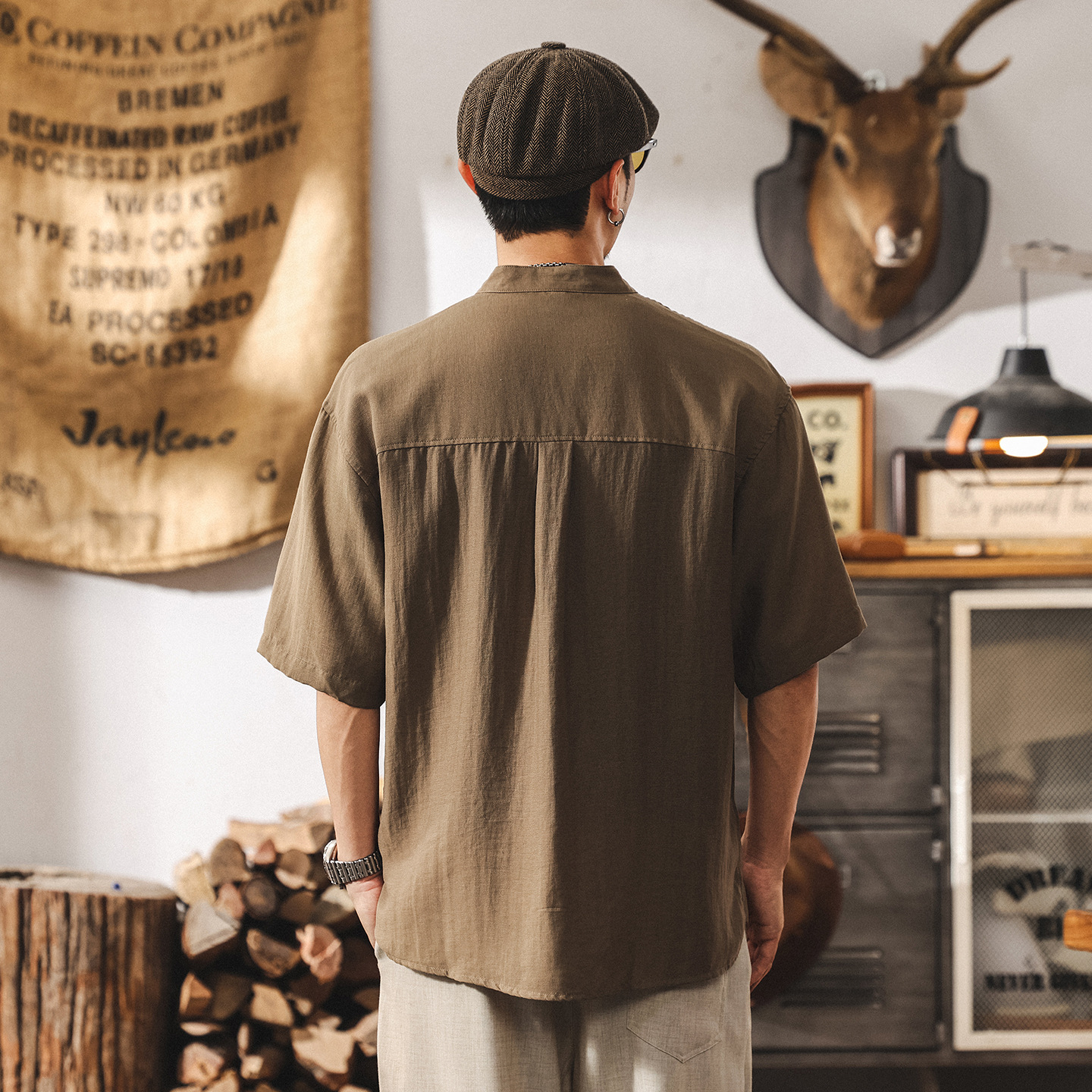 夏季新款國潮古風亞麻短袖T恤男士2025寬鬆中式復古亨利領Polo衫