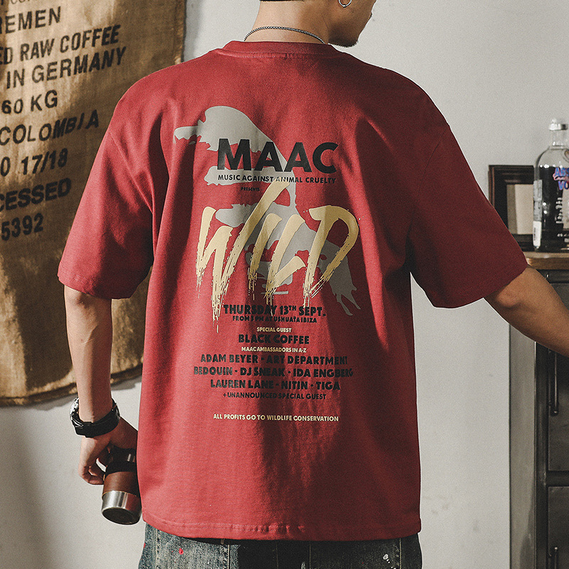 杰雷諾美式潮流紅色重磅T恤男短袖夏季潮牌塗鴉手繪印花半袖衣服