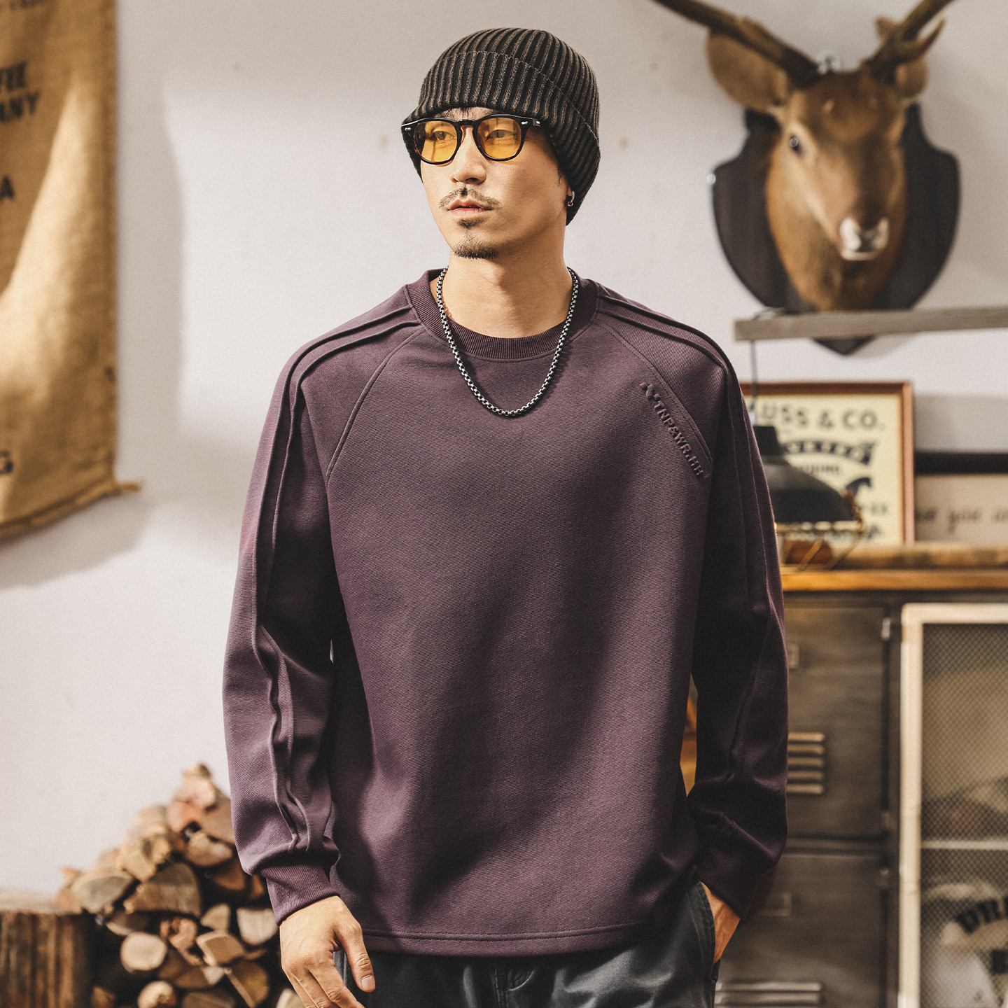 美式復古300g重磅t恤男長袖秋季2025新款圓領衛衣男春秋寬鬆上衣T