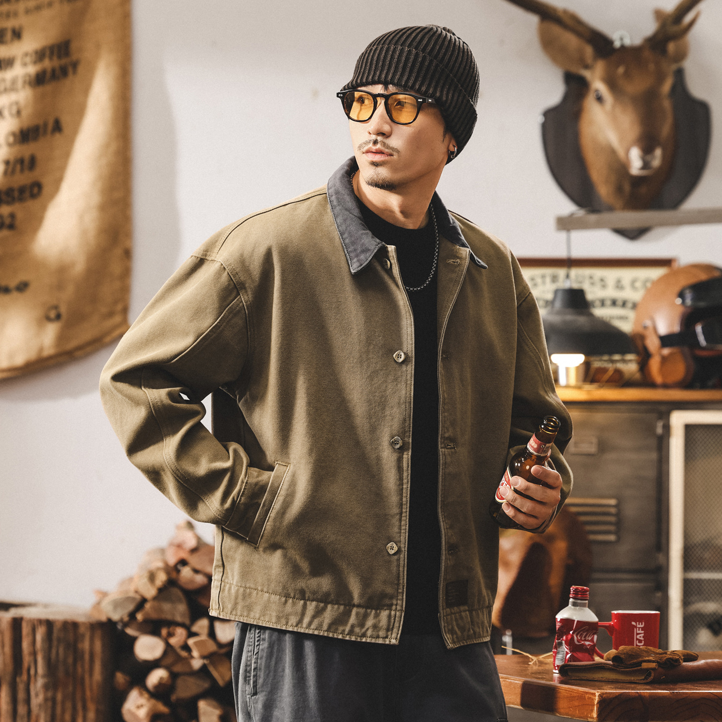 美式復古重磅工裝外套男春秋款潮牌獵裝硬漢寬鬆休閒夾克男士秋季