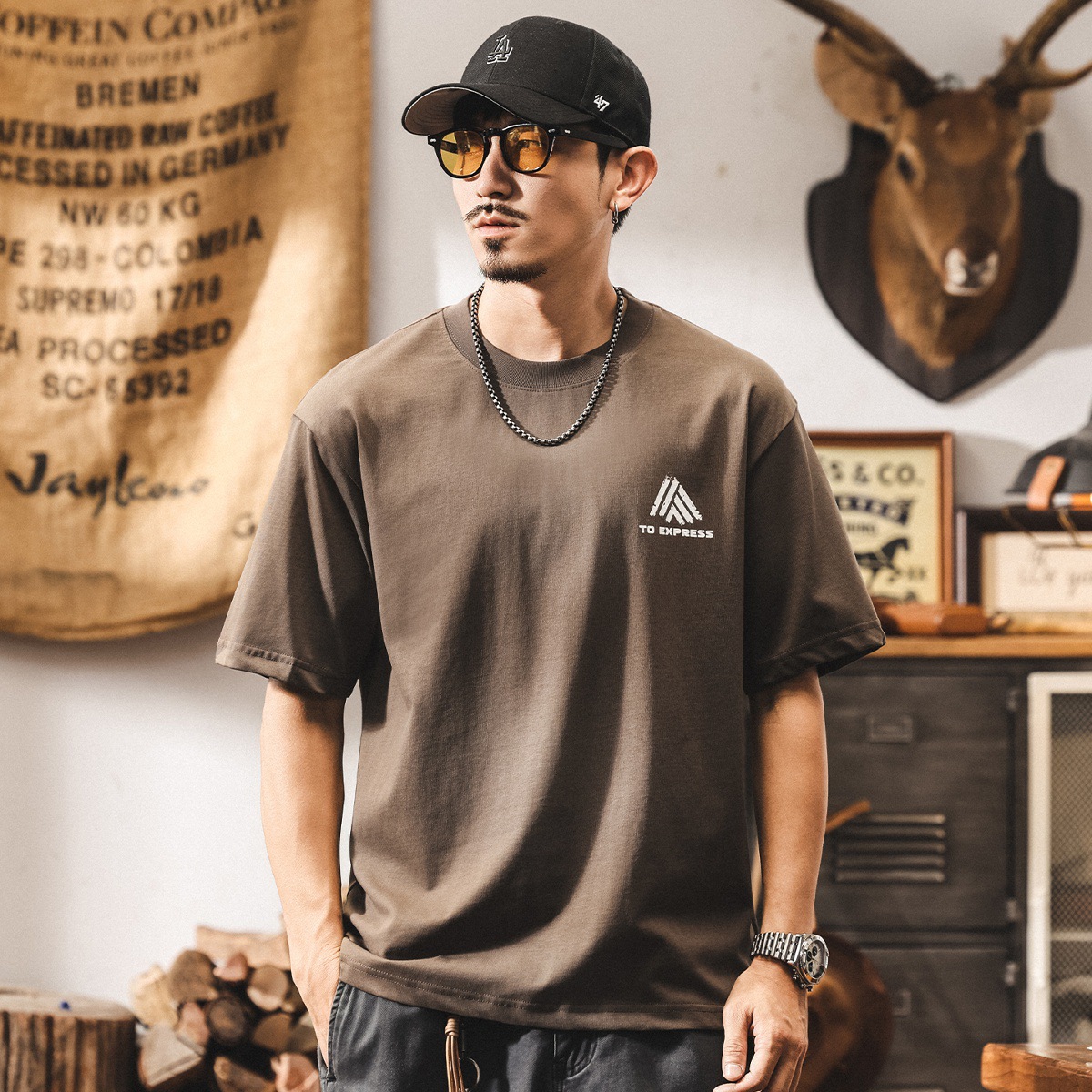 美式短袖t恤男夏季新款時尚潮流印花半袖體恤男寬鬆休閒上衣