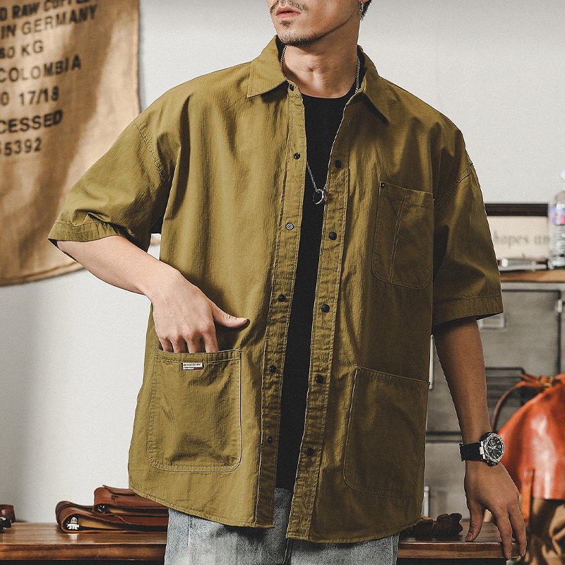 杰雷諾美式工裝襯衫男短袖夏季外套男薄款山系戶外通勤潮牌襯衣男