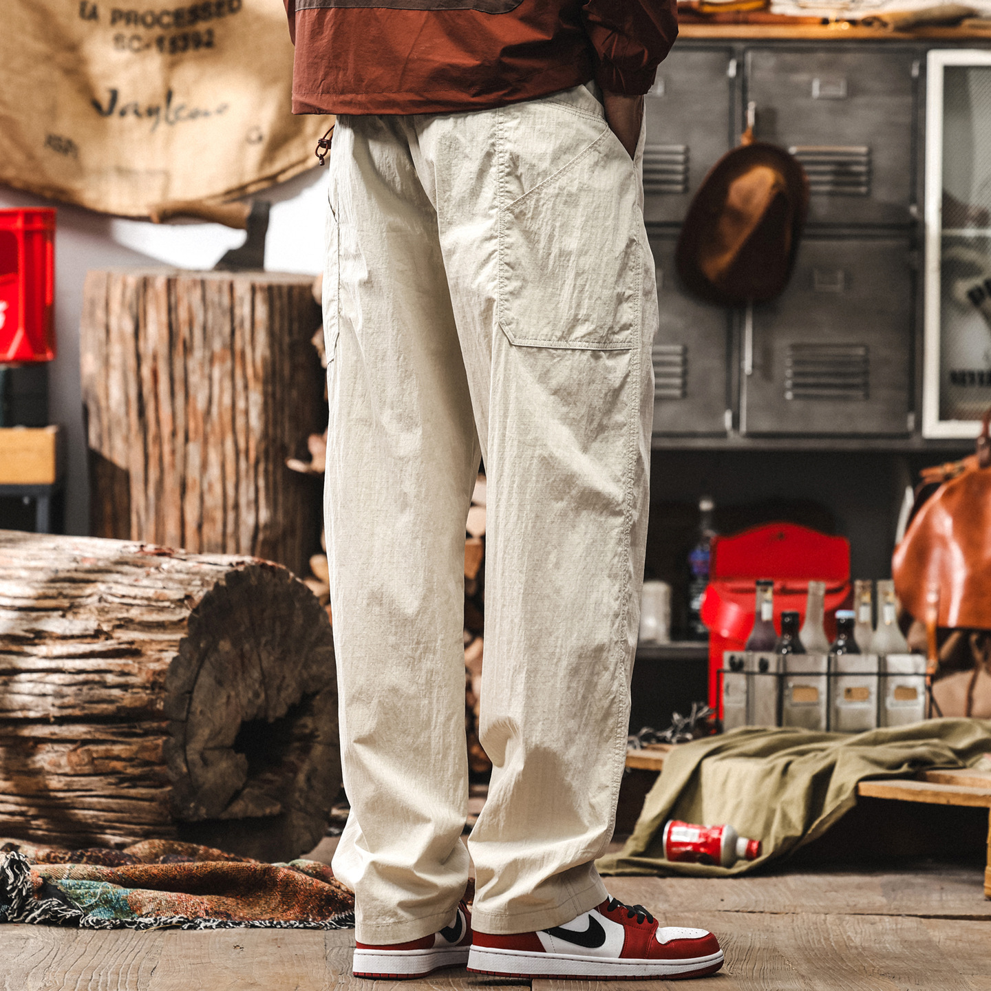 美式復古仿麻休閒褲男夏季寬鬆直筒潮牌男士褲子薄款速幹工裝褲男