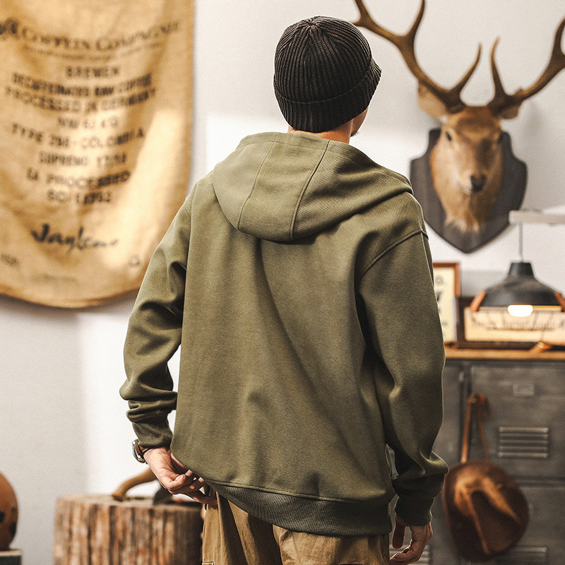 美式復古重磅開衫連帽衛衣男秋季潮牌寬鬆大碼斜紋針織秋冬外套男