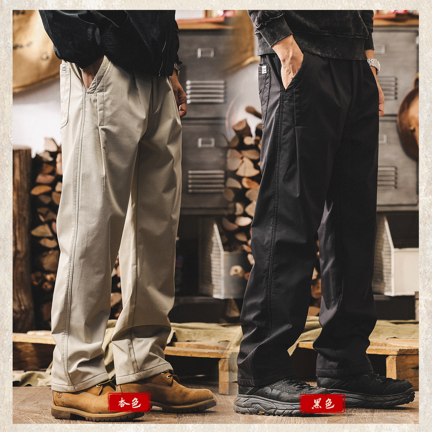 美式復古直筒加絨褲子男士2025新款冬季加厚潮牌男褲寬鬆休閒長褲