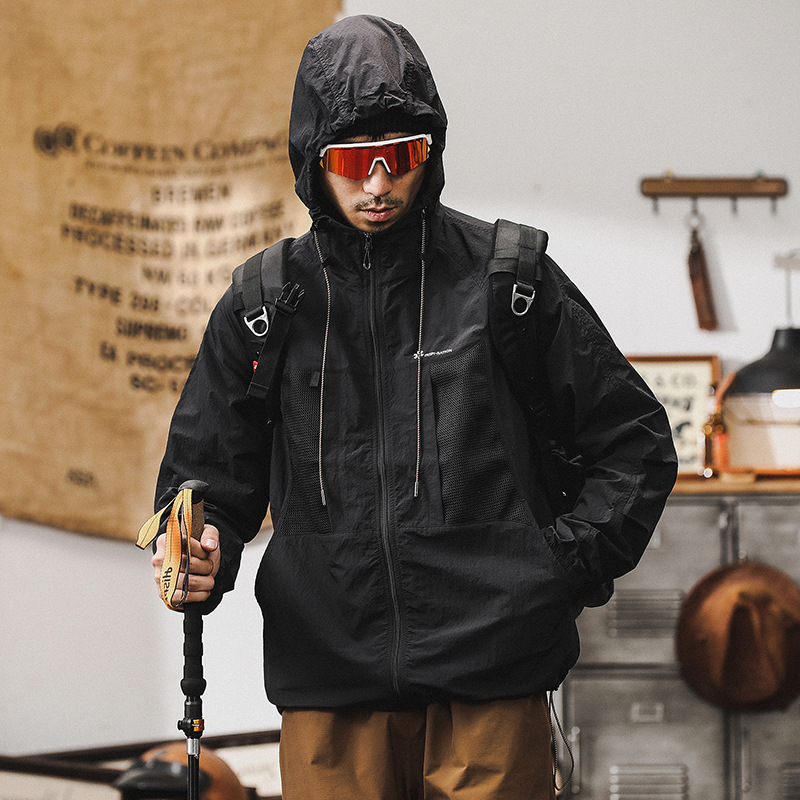 夏季輕薄涼感防曬衣男款美式戶外通勤機能梭織外套防紫外線防曬服