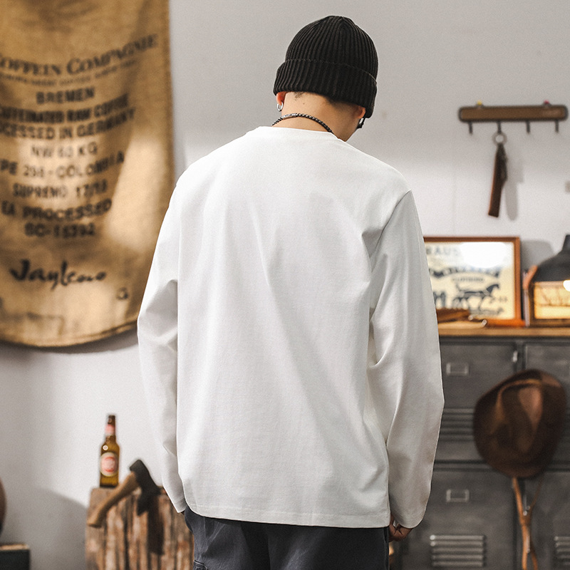 美式潮牌重磅T恤男長袖秋季寬鬆萌趣熊貓印花上衣簡約打底衫