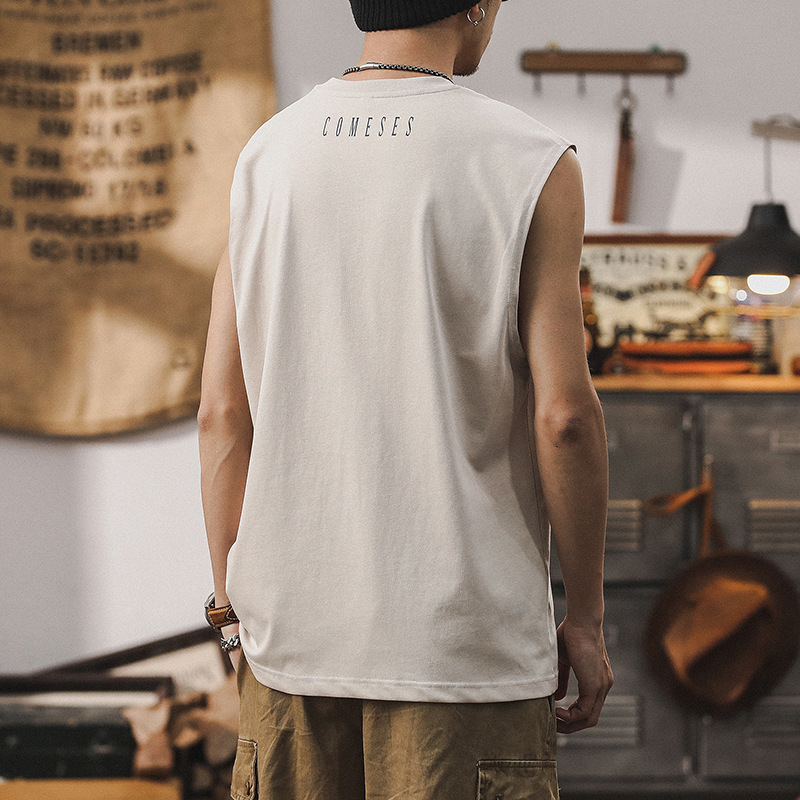 杰雷諾運動健身背心男夏季潮牌新中式坎肩上衣寬鬆無袖T恤男
