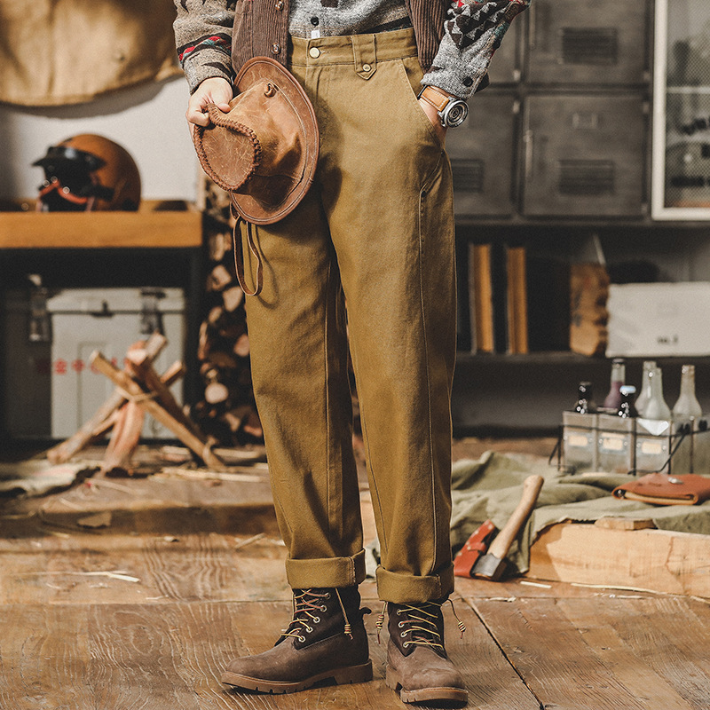 美式重磅簡約工裝褲子男春季2024年新款英倫復古男士休閒褲直筒褲