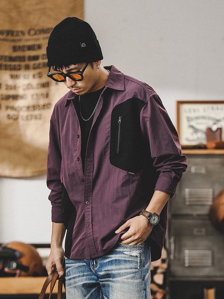 美式山系工装衬衫男长袖2024新款拉链口袋机能户外休闲衬衣男上衣