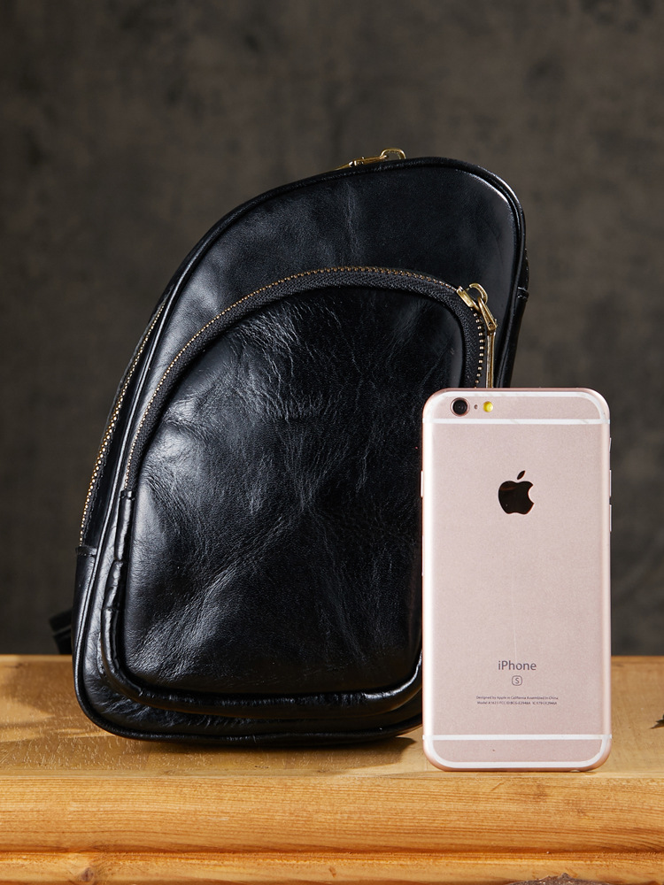 手工原創真皮胸包男士個性單肩斜挎包牛皮時尚小背包休閒百搭男包