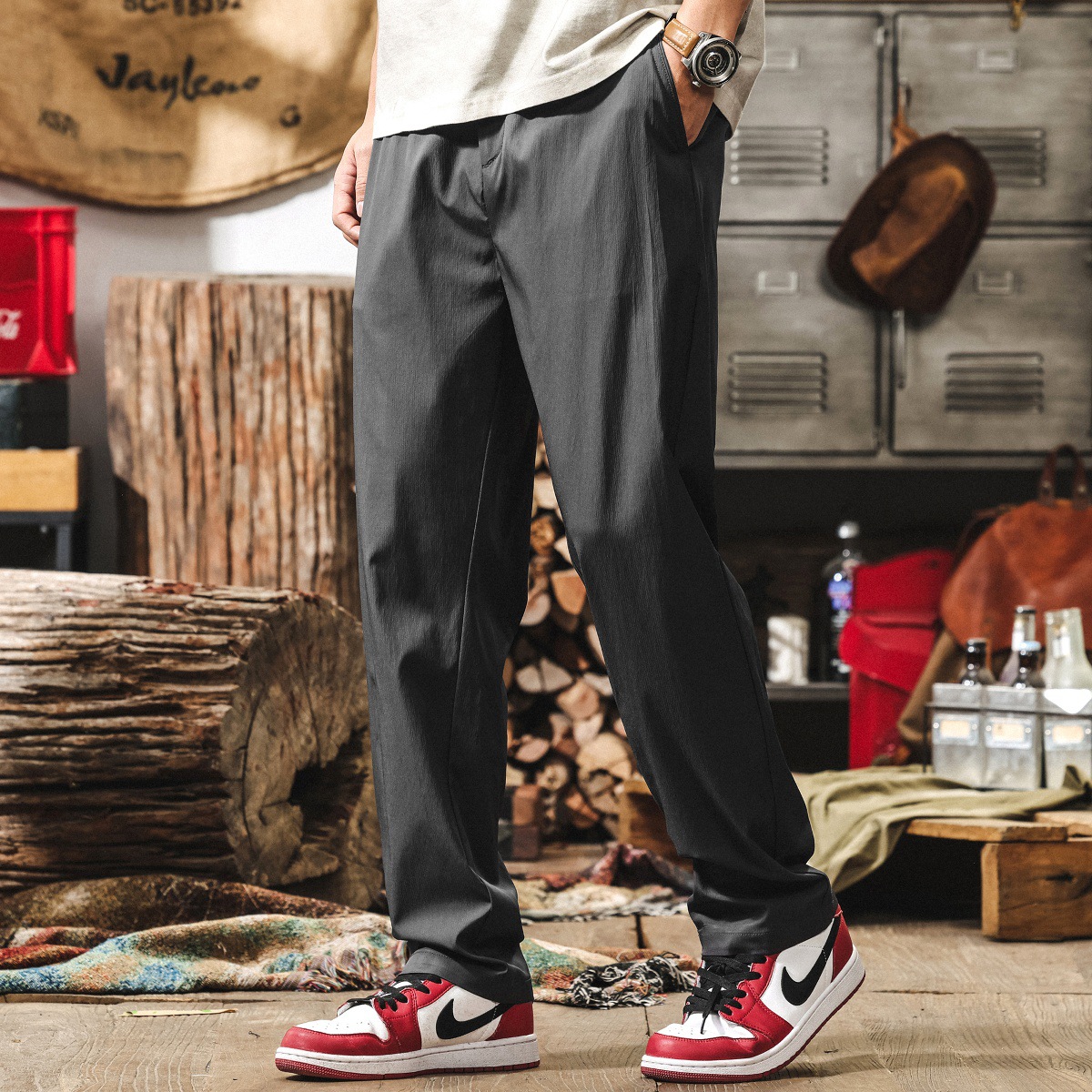 高級感銅氨絲冰絲涼感薄款褲子男士夏季2025新款輕商務直筒休閒褲