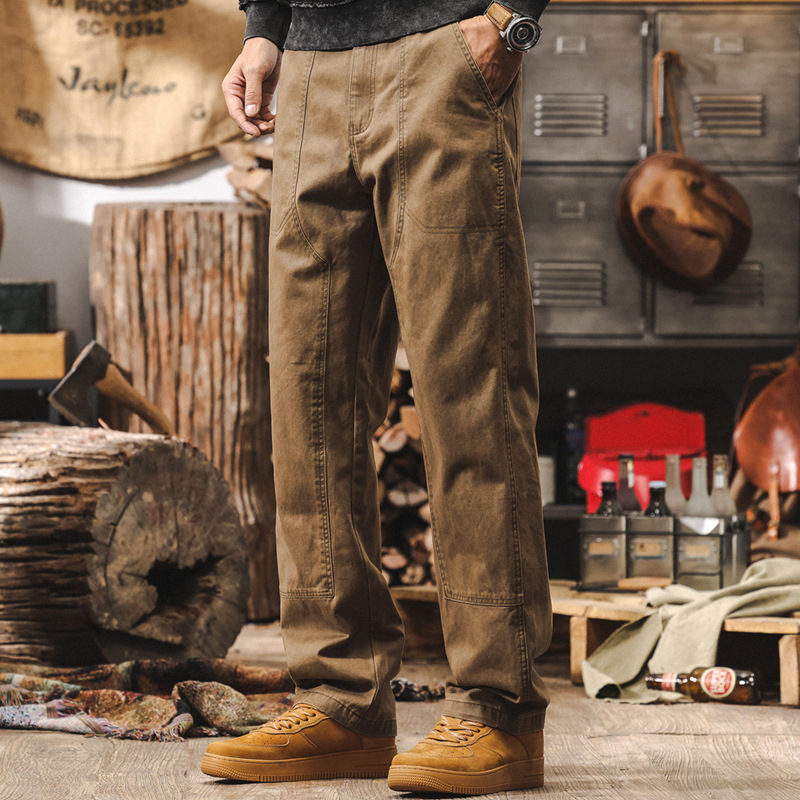 美式復古卡其色工裝褲男2025秋季新款潮牌直筒闊腿長褲男士休閒褲