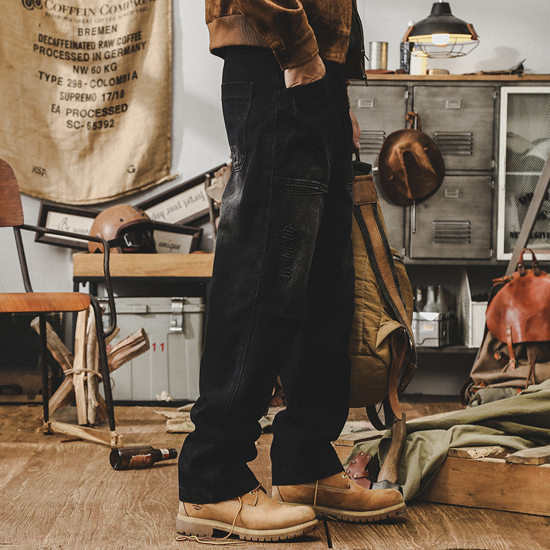 美式重磅牛仔褲男直筒2024新款高街褲子男款寬松複古水洗休閑長褲