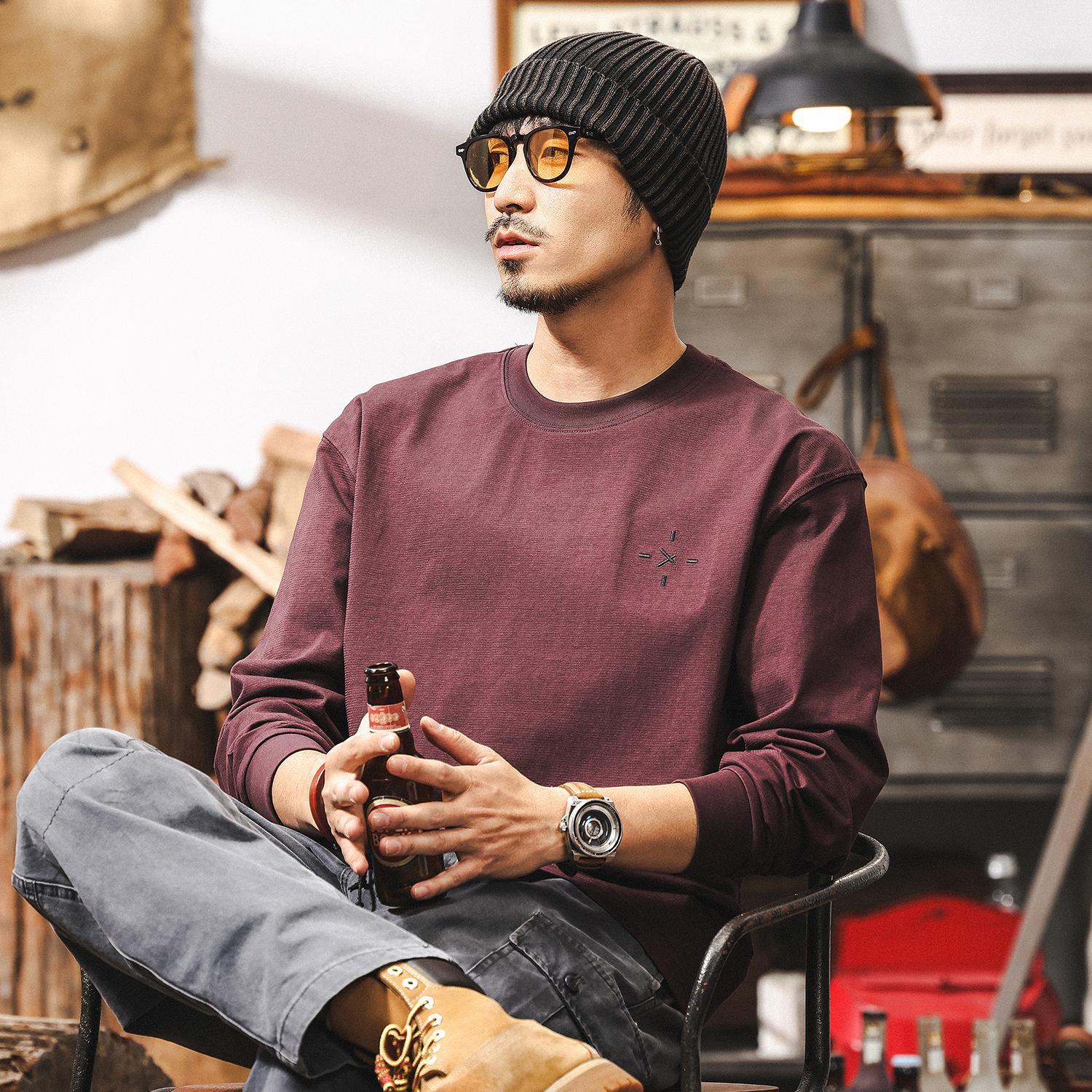 美式潮牌簡約T恤男長袖春季2025新款寬鬆圓領內搭打底衫休閒上衣T