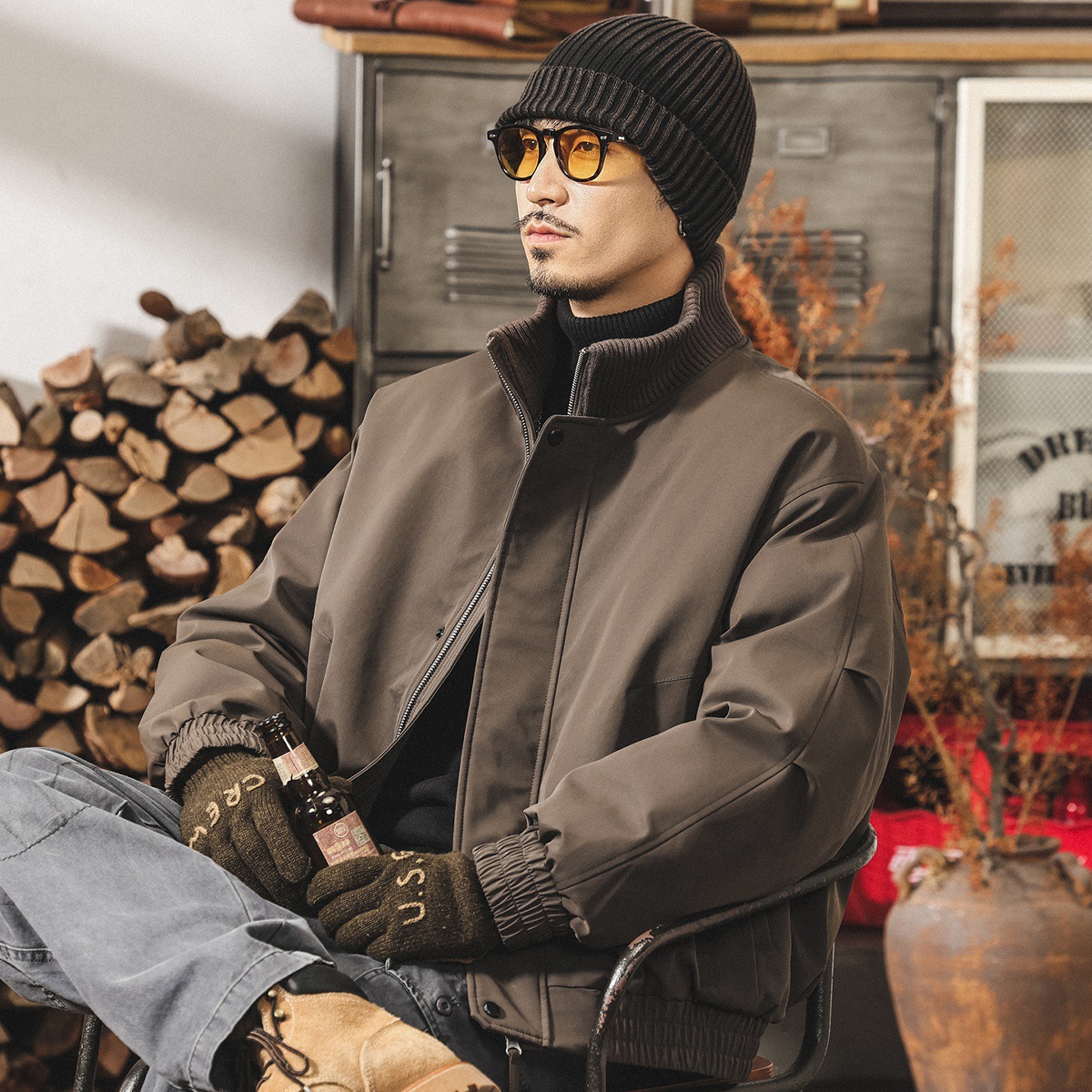 美式復古90白鴨絨針織半高領羽絨服男冬季新款加厚防寒保暖外套男