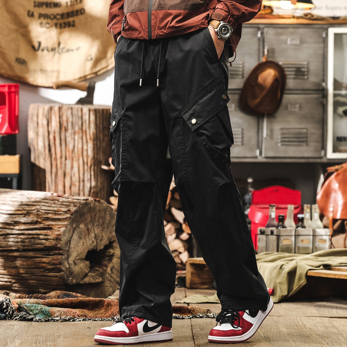 美式復古休閒褲男士夏季薄款卡其色長褲子寬鬆直筒新款傘兵工裝褲