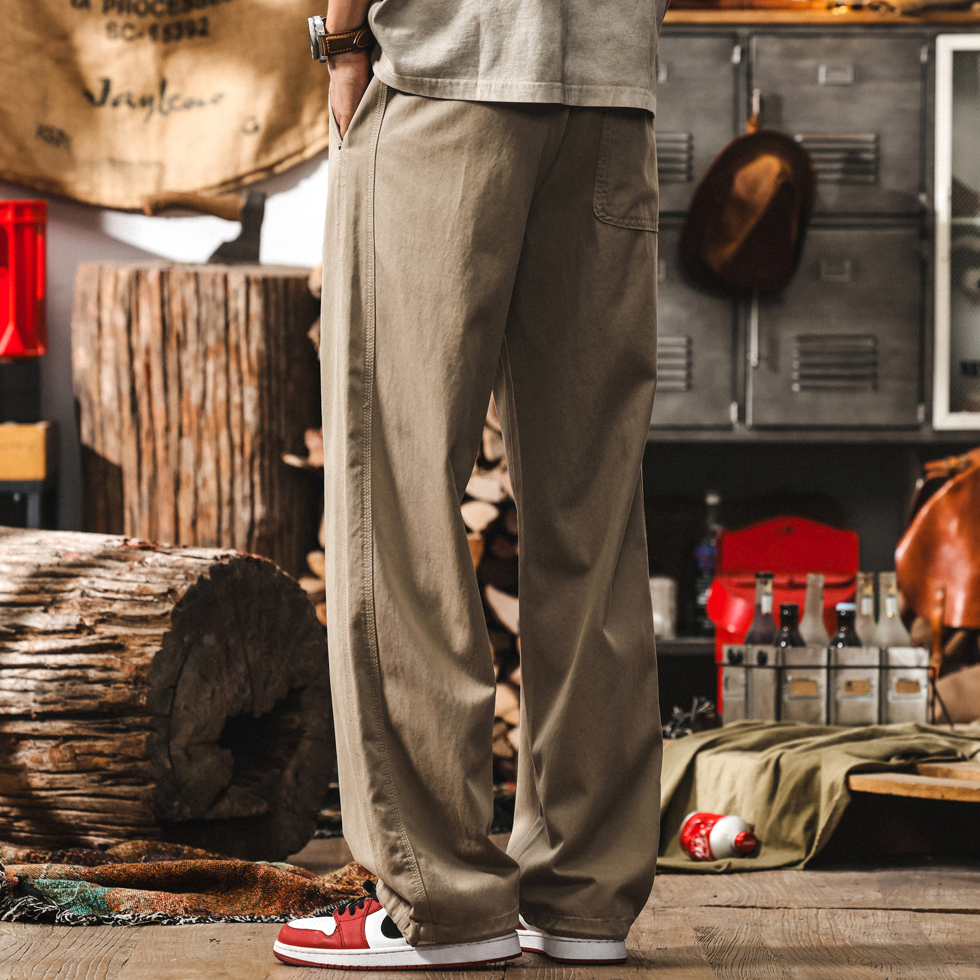 美式復古卡其色褲子男夏季薄款垂感萊賽爾長褲寬鬆直筒男士休閒褲