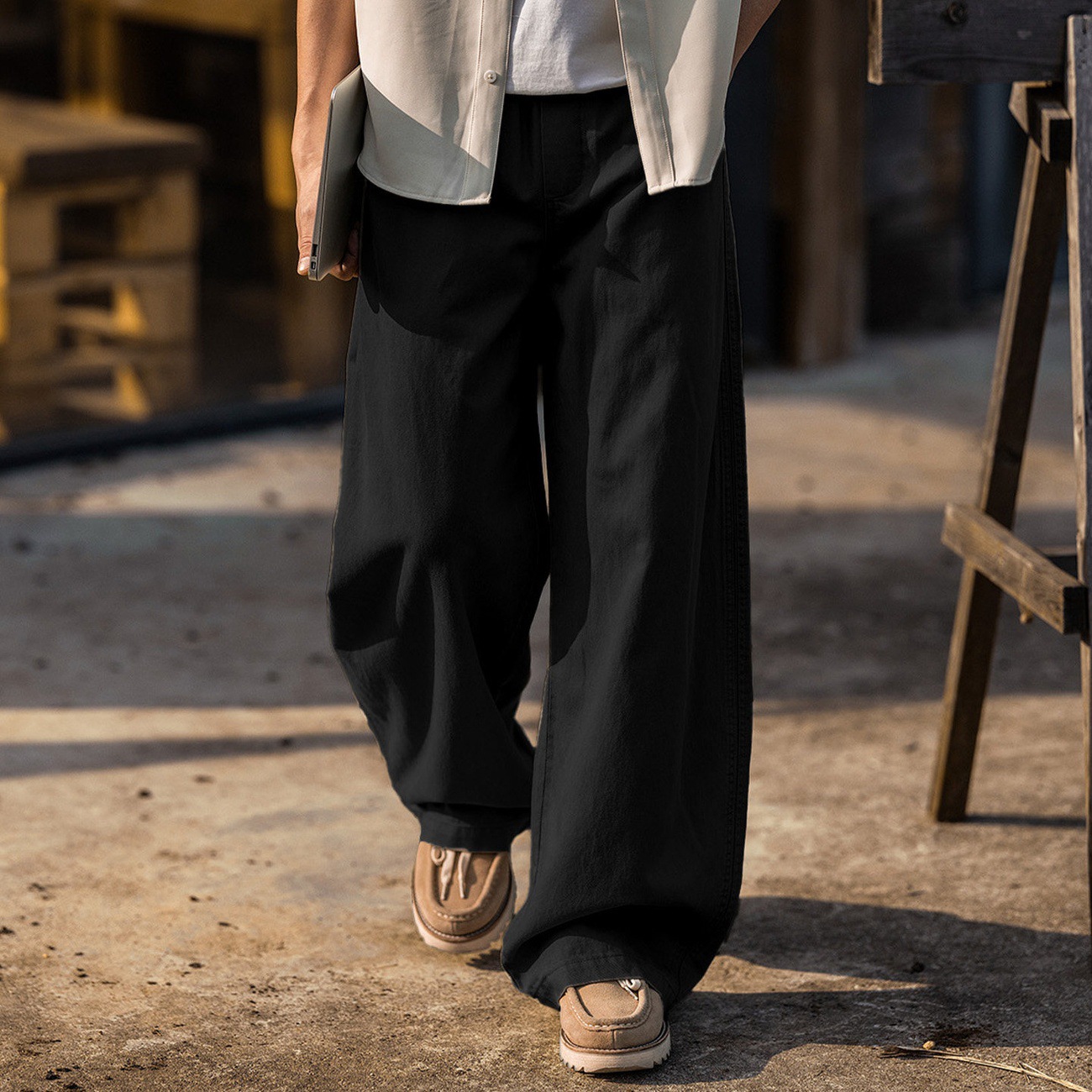 萊賽爾天絲褲子男春季2026新款潮牌男士休閒褲寬鬆薄款闊腿長褲男