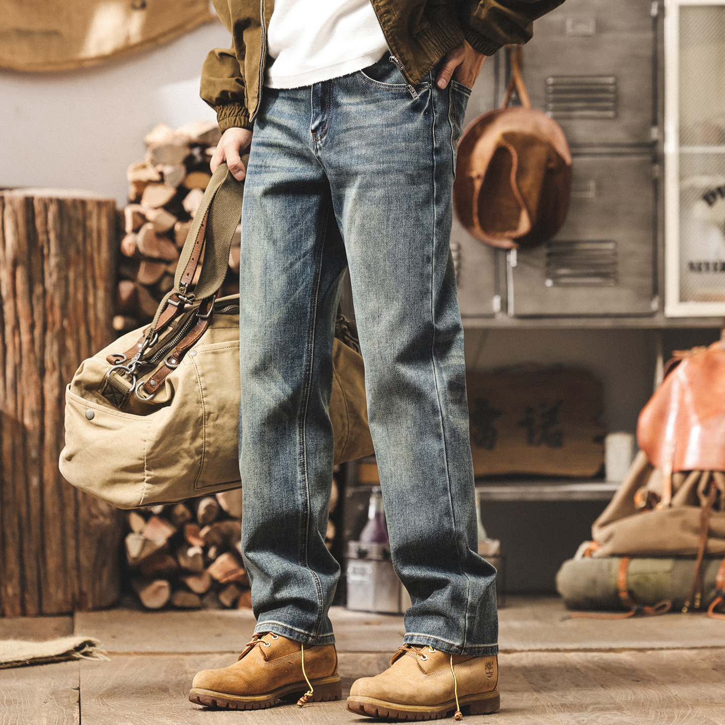 美式復古13盎司重磅秋季牛仔褲2025新款潮牌寬鬆直筒休閒長褲子男