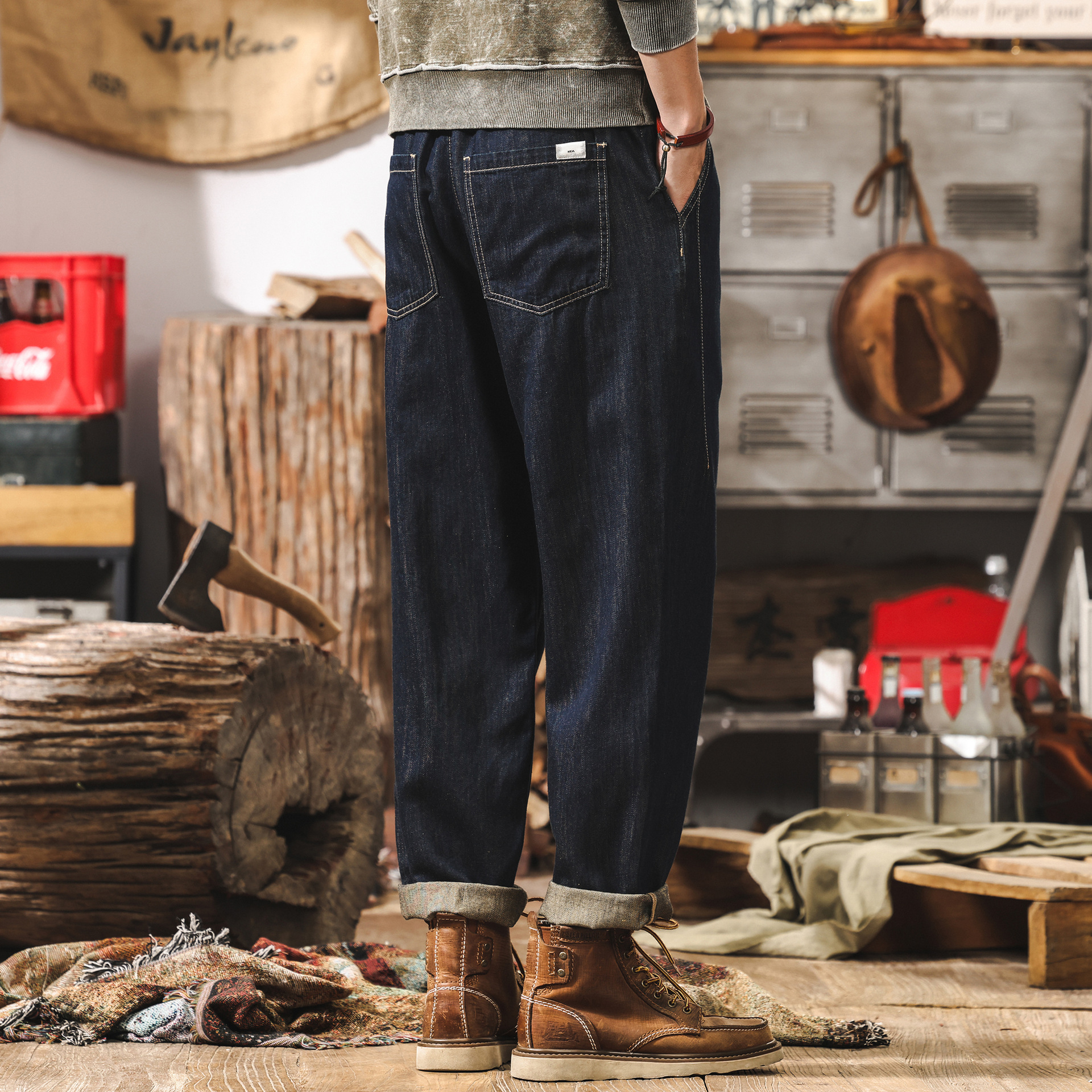 亞麻垂順高級感薄款牛仔褲男春季美式復古丹寧水洗原色男士休閒褲